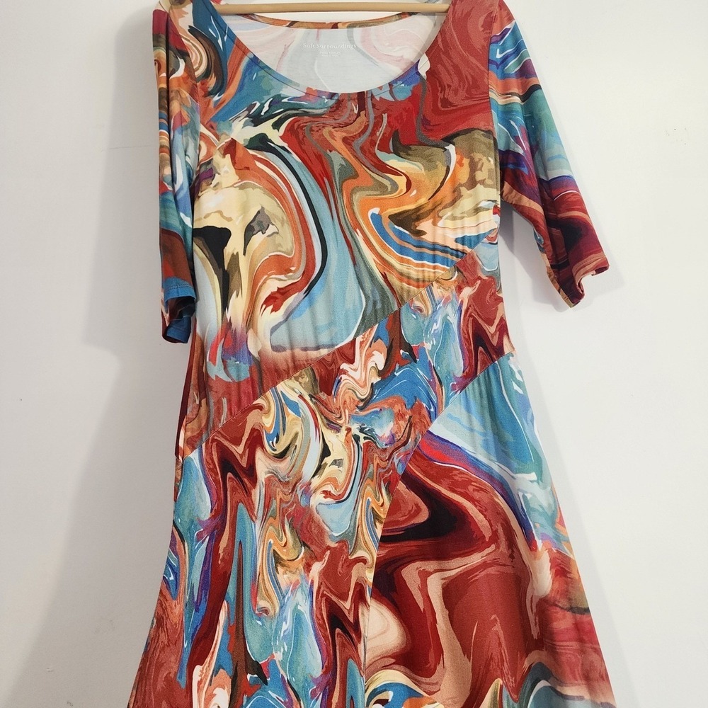 Soft Surroundings Brigitte Dress Petite Med Abstract Swirl Stretch Maxi artsy - Picture 5 of 13